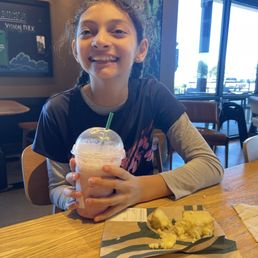 Strawberry Frappuccino and a lemon Loaf   Great service, clean and Our Hot Lattes came out very good and hot