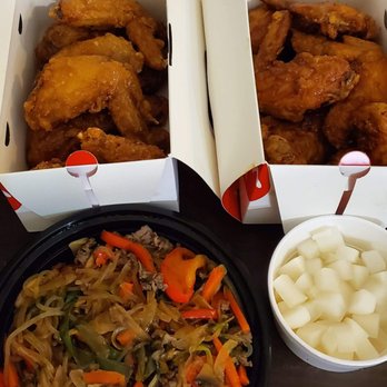Bonchon Convoy - Honey Crunch and Soy Garlic along with some Japchae! - Chicken Wings Near Me - San Diego, California Bonchon Convoy - Honey Crunch and Soy Garlic along with some Japchae! - Chicken Wings Near Me - San Diego, California