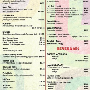 African Cuisine - Page 1 of menu Appetizers Breakfast Beverages - African Near Me - Pittsburgh, Pennsylvania