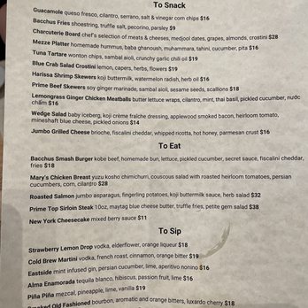 Bacchus Bar & Bistro - Food menu - Cocktail Bars Near Me - Irvine, California
