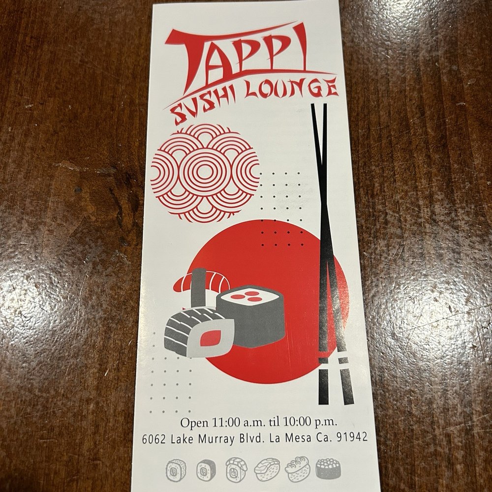 Tappi Sushi Lounge - Menu Cover - Sushi Bars Near Me - La Mesa, California Tappi Sushi Lounge - Menu Cover - Sushi Bars Near Me - La Mesa, California