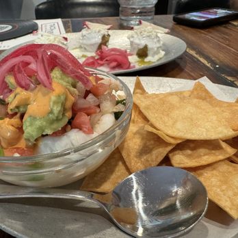 Taco Y Vino - Shrimp Ceviche with Totopos - Tacos Near Me - Dallas, Texas Taco Y Vino - Shrimp Ceviche with Totopos - Tacos Near Me - Dallas, Texas
