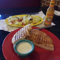 Chicken cheddar melt (substituted turkey) with a side salad with homemade balsamic vinaigrette dressing