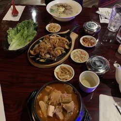 K-Nam Korean BBQ & Sushi - Kimchi Jijae, spicy pork, and ramen