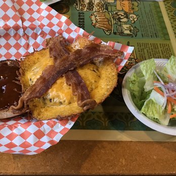 Tree House Cafe - Little Magnolia Burger with a side salad - Cafes Near Me - Magnolia, Texas Tree House Cafe - Little Magnolia Burger with a side salad - Cafes Near Me - Magnolia, Texas
