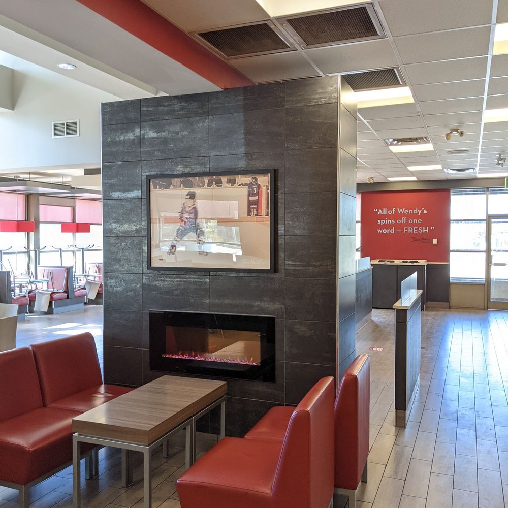 Tim Hortons - Interior with fake fireplace - Bakeries Near Me - Concord, Ontario