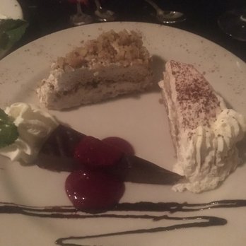 Sages Restaurant - Dessert sampler. Baileys walnut cake, chocolate decadence and tiramisu. - Italian Near Me - Redmond, Washington Sages Restaurant - Dessert sampler. Baileys walnut cake, chocolate decadence and tiramisu. - Italian Near Me - Redmond, Washington