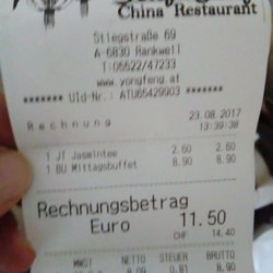 China-Restaurant Yong Feng - Preise Mittagsbuffet mit Getränk