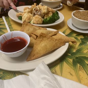 Golden City - Appetizer fried Rangoon and in the back walnut shrimp - Chinese Near Me - New Braunfels, Texas