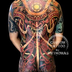 True Custom Tattoo - Back piece by Artist Jim Thomas.