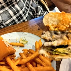 Blue cheese stuffed burger with house froes