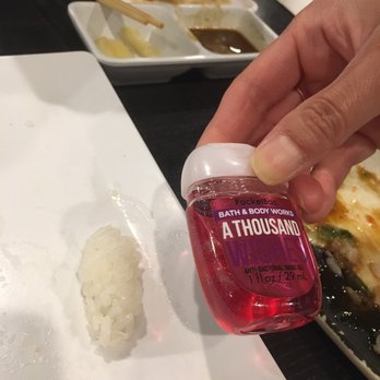 Show Sushi - nigiri rice compared to a mini hand sanitizer - great for AYCE! - Sushi Bars Near Me - San Dimas, California