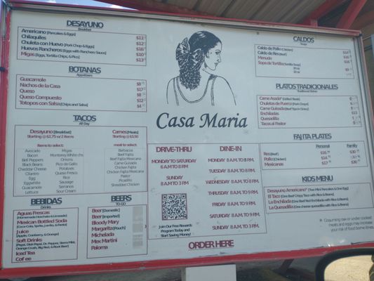 Menu photo 2 Casa Maria Mexican Restaurant Kyle, TX