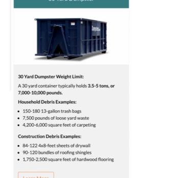 Budget Dumpster - Dumpster sizes with the tons av. But they dont give you the tons av with the size you pick. - Dumpster Rental Near Me - Pittsburgh, Pennsylvania