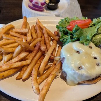 Stone Ridge Tavern - mushroom swiss burger and fries - American Near Me - Asheville, North Carolina