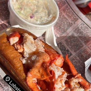 Lobster West - Boss Lobster Roll (50% more meat) with side of coleslaw - Seafood Near Me - Coronado, California Lobster West - Boss Lobster Roll (50% more meat) with side of coleslaw - Seafood Near Me - Coronado, California