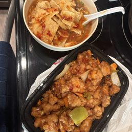 Hot and Hot & Sour Soup - Seafood & General Tsos chicken comes with white steamed rice. Hot and Hot & Sour Soup - Seafood & General Tsos chicken comes with white steamed rice.