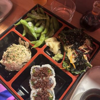 Mr. Tuna - Sushi roll (bento box style with edamame, kale salad, potato salad) - Sushi Bars Near Me - Portland, Maine Mr. Tuna - Sushi roll (bento box style with edamame, kale salad, potato salad) - Sushi Bars Near Me - Portland, Maine