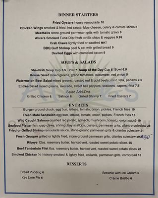 Menu photo 4 Alices Panama City, FL