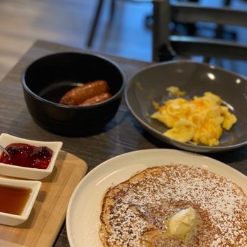 Estimes Cafe - Lemon Ricotta Pancakes 2 Eggs Pork Sausage - Breakfast & Brunch Near Me - Colonia, New Jersey