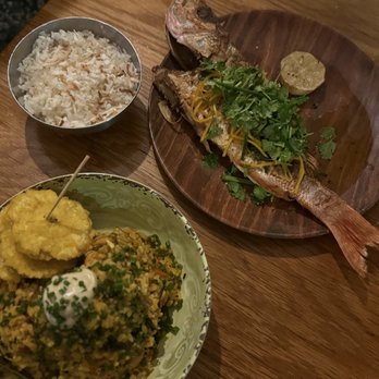 Bacoa Finca + Fogon - Pesca Fresca al buren with coconut rice + Arroz de conejo (rice with rabbit) - Puerto Rican Near Me - Juncos, Puerto Rico
