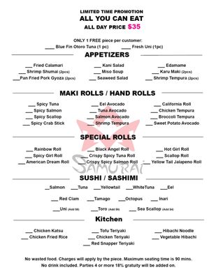 Menu photo 3 Samurai Japanese Restaurant Philadelphia, PA Menu photo 3 Samurai Japanese Restaurant Philadelphia, PA