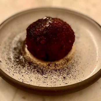 Forsythia - Polpetta dal Santo Palato: Braised then Fried Short Rib Meatball with a Root Vegetable Purée - Italian Near Me - New York, New York