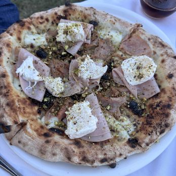 Marcello Pizza Napoli - Mortadella pizza with burrata and pistachios - Caterers Near Me