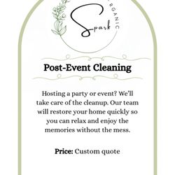 Organic Spark - Post-event cleaning service to restore your home after gatherings and special occasions.