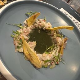 Ceviche de lagostinos,, buttey, sweet cured langostines in lime and chilies