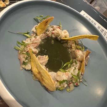 El Traga - Ceviche de lagostinos,, buttey, sweet cured langostines in lime and chilies - Tapas Bars Near Me - Seville, SE