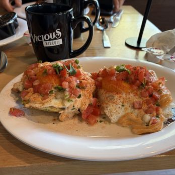 Vicious Biscuit - Huevos Rancheros beautiful presentation... cold on arrival. - Breakfast & Brunch Near Me - Columbia, South Carolina Vicious Biscuit - Huevos Rancheros beautiful presentation... cold on arrival. - Breakfast & Brunch Near Me - Columbia, South Carolina