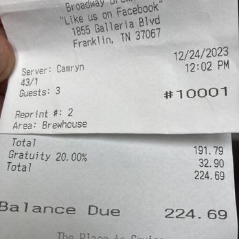 Brewhouse South - a receipt for a beer - Sports Bars Near Me - Franklin, Tennessee Brewhouse South - a receipt for a beer - Sports Bars Near Me - Franklin, Tennessee