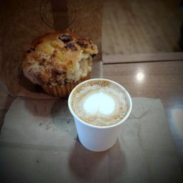 macchiato w/ cranberry muffin macchiato w/ cranberry muffin