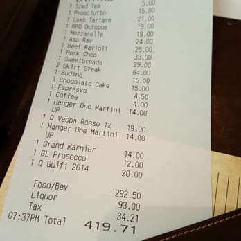 Babbo - The damage! Not to bad given everything we had. - Italian Near Me - New York, New York