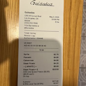 Guisados - receipt - Mexican Near Me - Los Angeles, California Guisados - receipt - Mexican Near Me - Los Angeles, California