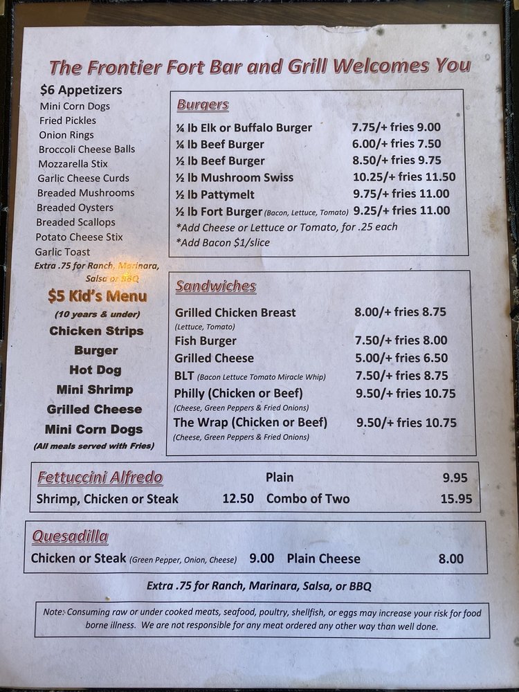 Food from Frontier Fort Bar & Grill