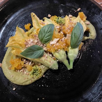 Bramble & Hare - Squash blossoms stuffed with goat cheese. - New American Near Me - Boulder, Colorado