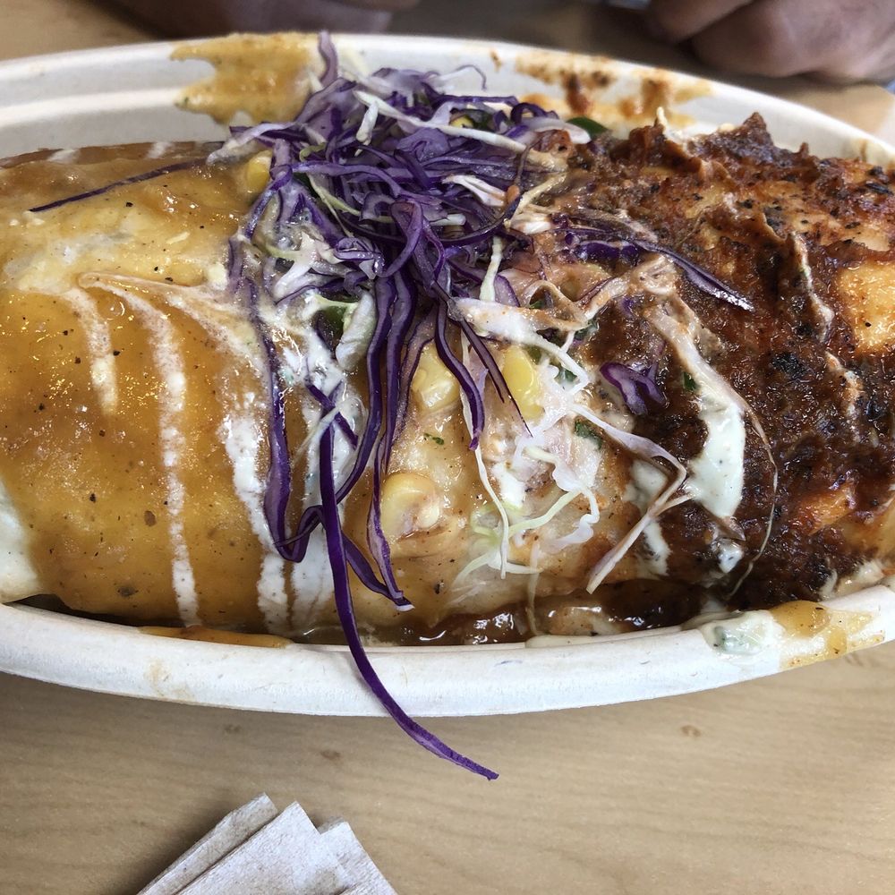 El Green-Go's - Vegan Tofu burrito with extra make it wet sauces (I forgot what my husband chose) - Food Trucks Near Me - Anchorage, Alaska El Green-Go's - Vegan Tofu burrito with extra make it wet sauces (I forgot what my husband chose) - Food Trucks Near Me - Anchorage, Alaska