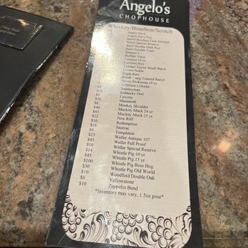 Angelo’s Chop House - Bourbon list - Steakhouses Near Me - Monroe, Michigan