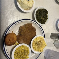 Blue Plate Cafe - Pork Chop Plate Wednesday Special and banana pudding.