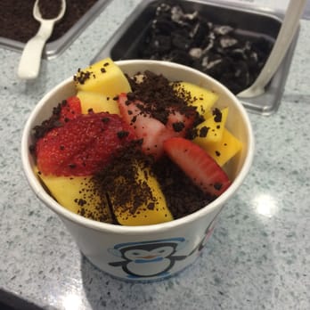 Frozen Planet - Peanut Butter FroYo topped with mangoes, strawberries and Chocolate Crunchies - Ice Cream & Frozen Yogurt Near Me - Brooklyn, New York Frozen Planet - Peanut Butter FroYo topped with mangoes, strawberries and Chocolate Crunchies - Ice Cream & Frozen Yogurt Near Me - Brooklyn, New York