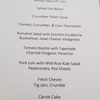 Granor Farm - Our menu that night. It changes every week. - CSA Near Me - Three Oaks, Michigan