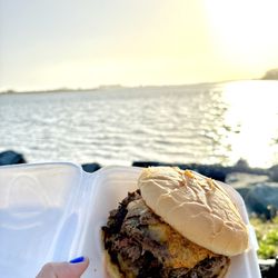 Porter Street Barbeque - The Dank Burger, courtesy of my new iPhone 16 that one of the gals working there graciously helped me learn how to use.