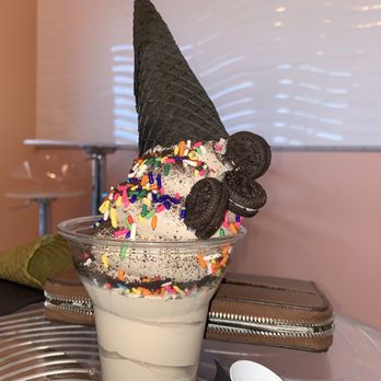 Fluffy Bear - Cookies and cream cup with sprinkles and Oreos with a charcoal cone - Ice Cream & Frozen Yogurt Near Me - Laguna Hills, California