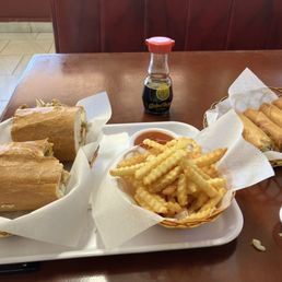 chicken philly, fries, egg rolls chicken philly, fries, egg rolls