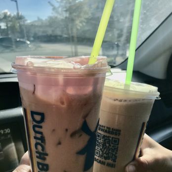 Dutch Bros Coffee - Love In decafe iced with coconut milk with strawberry foam on top & Golden Eagle - Juice Bars & Smoothies Near Me - Redlands, California Dutch Bros Coffee - Love In decafe iced with coconut milk with strawberry foam on top & Golden Eagle - Juice Bars & Smoothies Near Me - Redlands, California