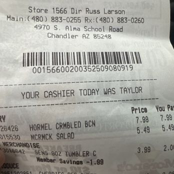 Safeway - Taylor was my very unhappy cashier. - Grocery Near Me - Chandler, Arizona Safeway - Taylor was my very unhappy cashier. - Grocery Near Me - Chandler, Arizona