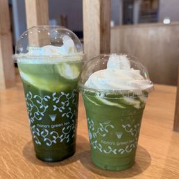 (Left to right) Matcha Soft Serve Soda and Matcha Soft Serve Frappe