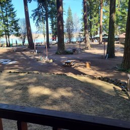 From room A looking over tent sites toward lake From room A looking over tent sites toward lake